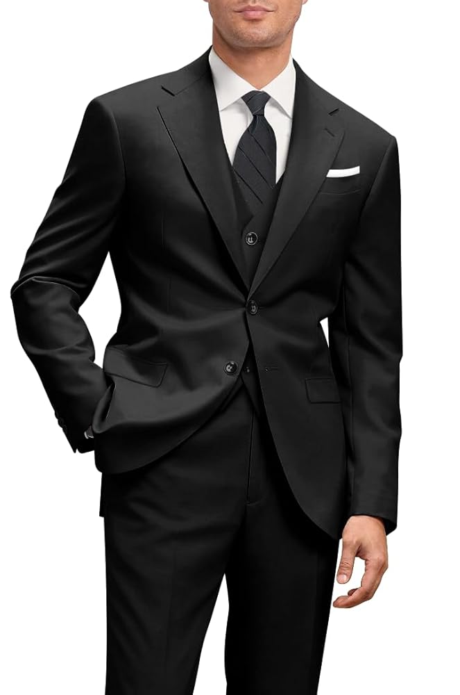 Men Suits Slim Fit Black Business Wedding 3 Piece Tux